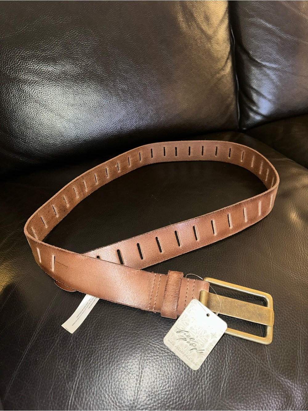 Free People Genuine Leather Brown Belt in shade Mocha - Premium Buff leather